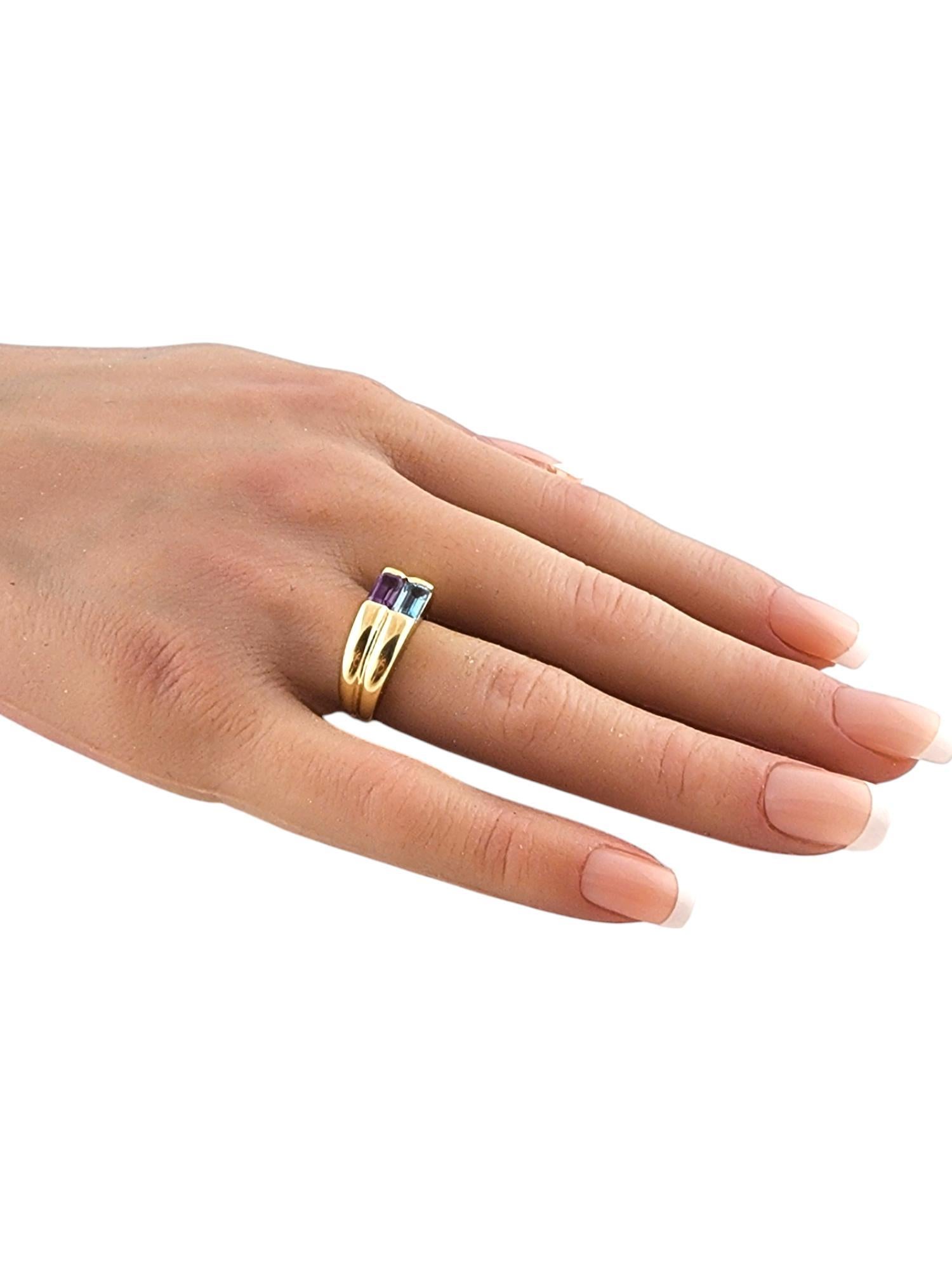 14 Karat Yellow Gold Amethyst and Blue Topaz Double Band Ring Size 6 #19819 For Sale 3