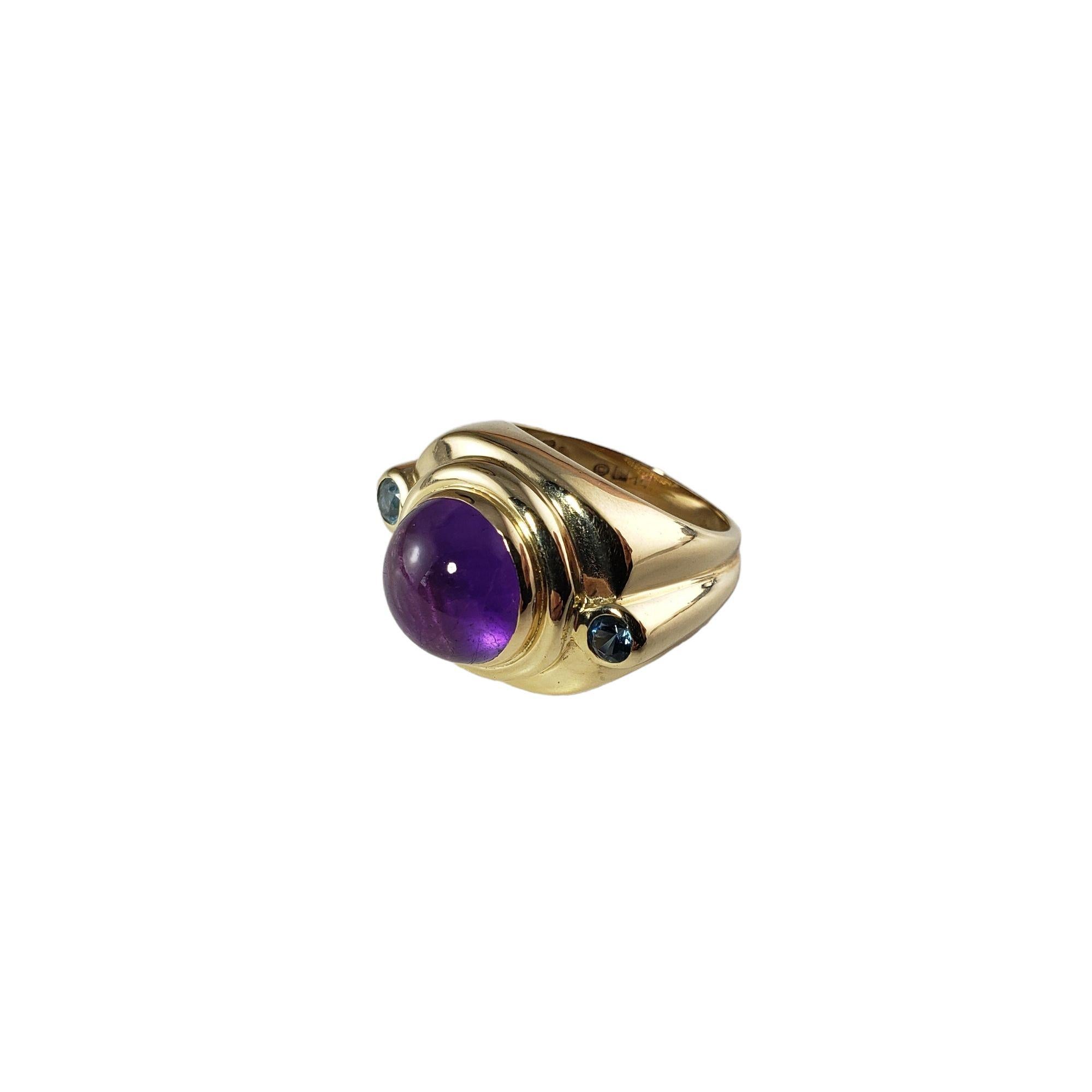 Cabochon 14 Karat Yellow Gold Amethyst and Blue Topaz Ring #14020 For Sale