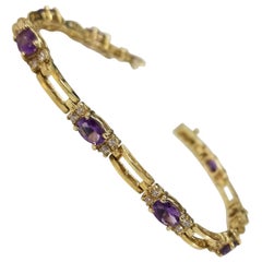 14 Karat Yellow Gold Amethyst and Diamond Bracelet