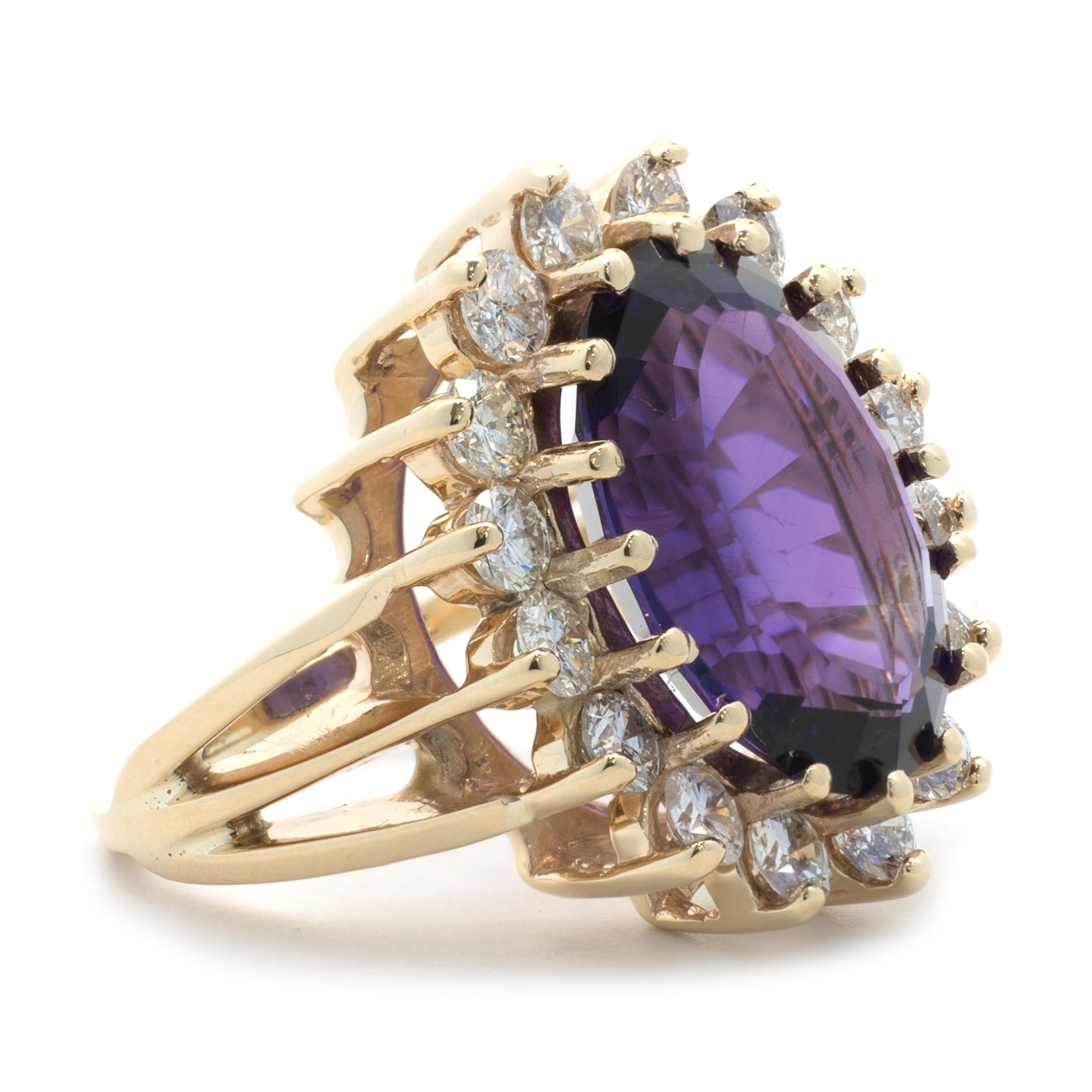 Oval Cut 14 Karat Yellow Gold Amethyst and Diamond Cocktail Ring