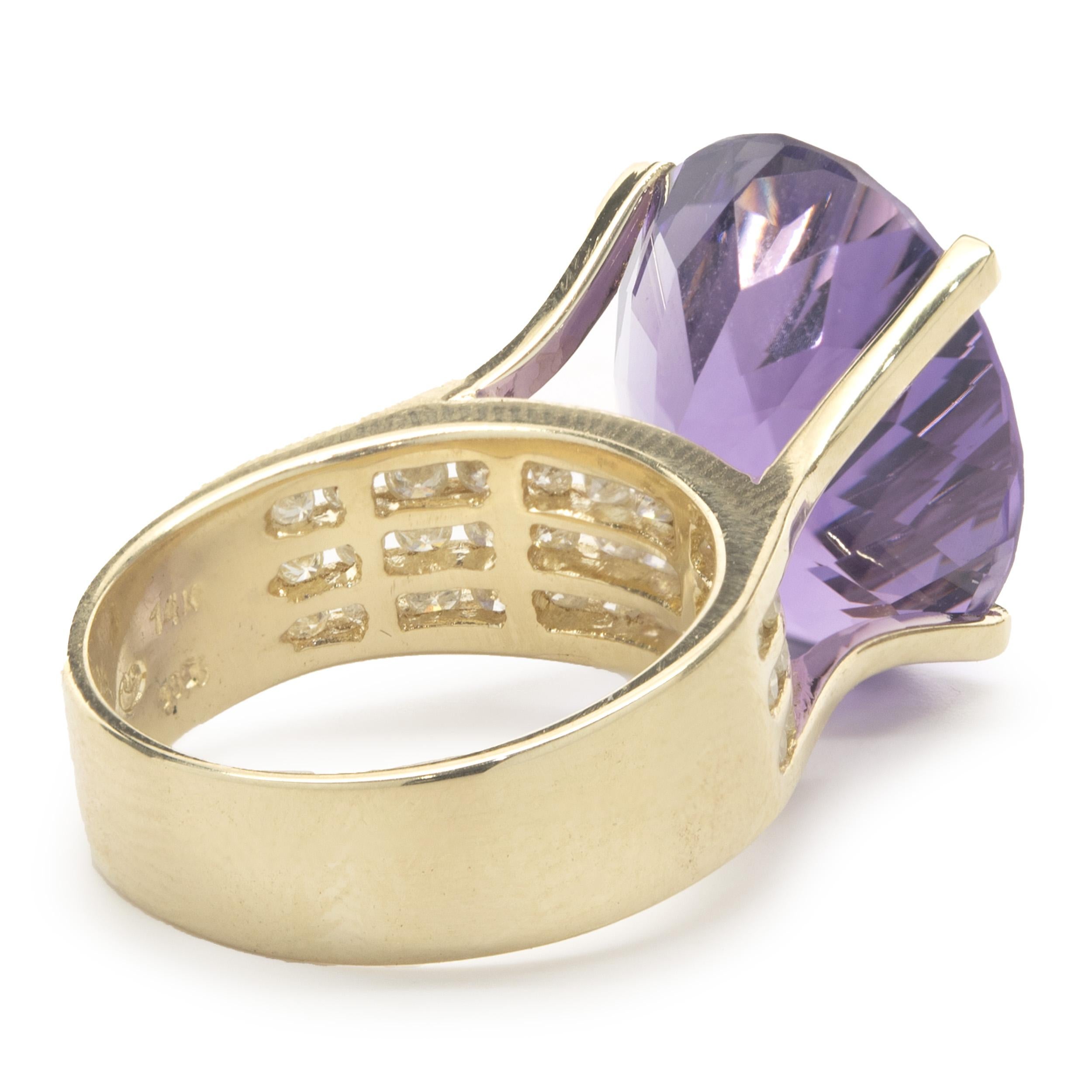 14 Karat Yellow Gold Amethyst and Diamond Cocktail Ring In Excellent Condition In Scottsdale, AZ