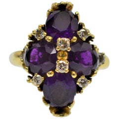 14 Karat Yellow Gold Amethyst and Diamond Cocktail Ring
