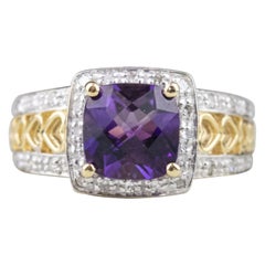 14 Karat Yellow Gold Amethyst and Diamond Fashion Ring