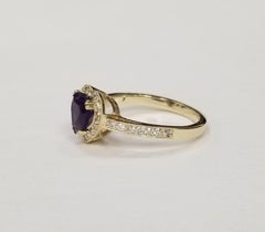 14 Karat Yellow Gold Amethyst and Diamond Heart Halo Ring