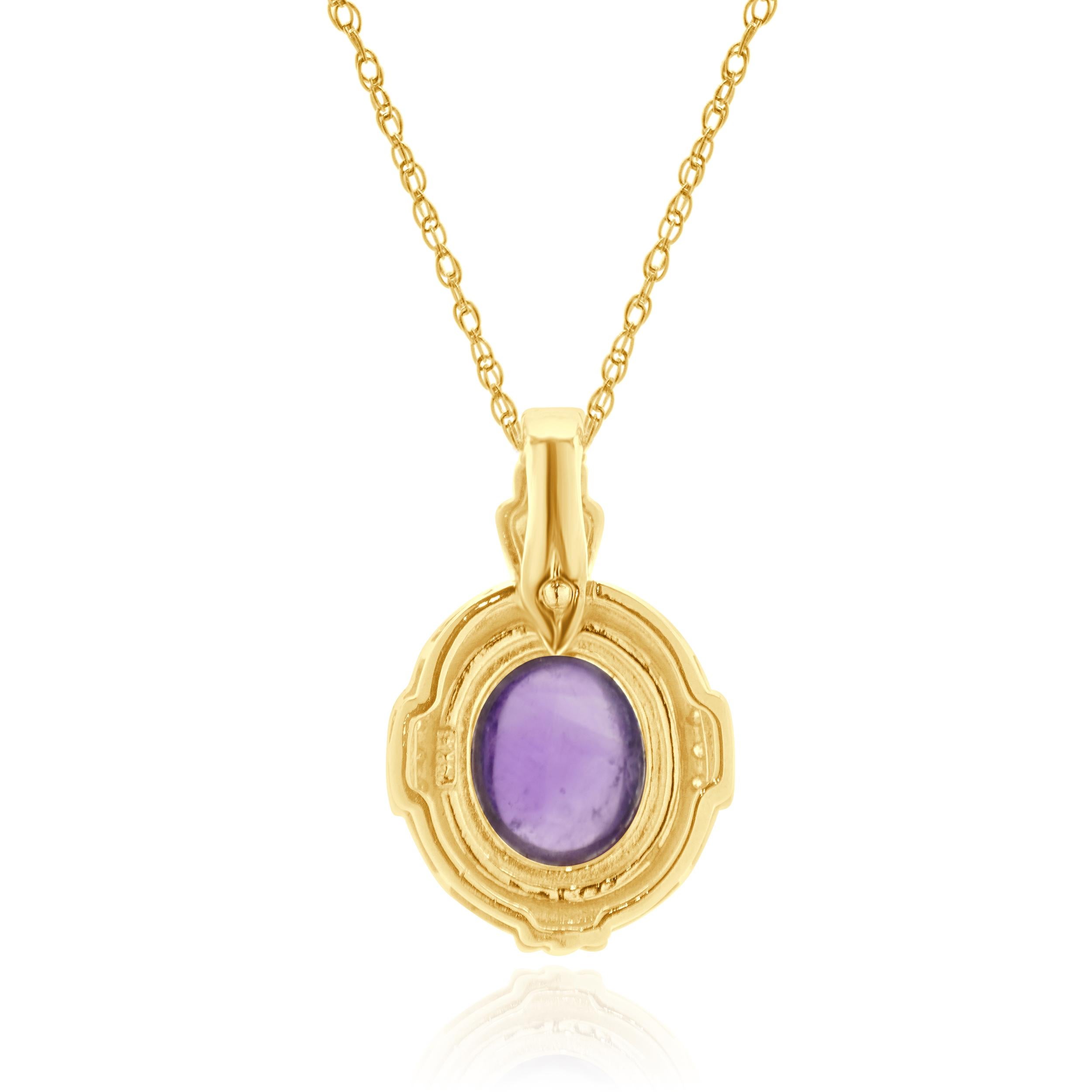 Cabochon Collana con ametista e diamanti in oro giallo 14 carati in vendita