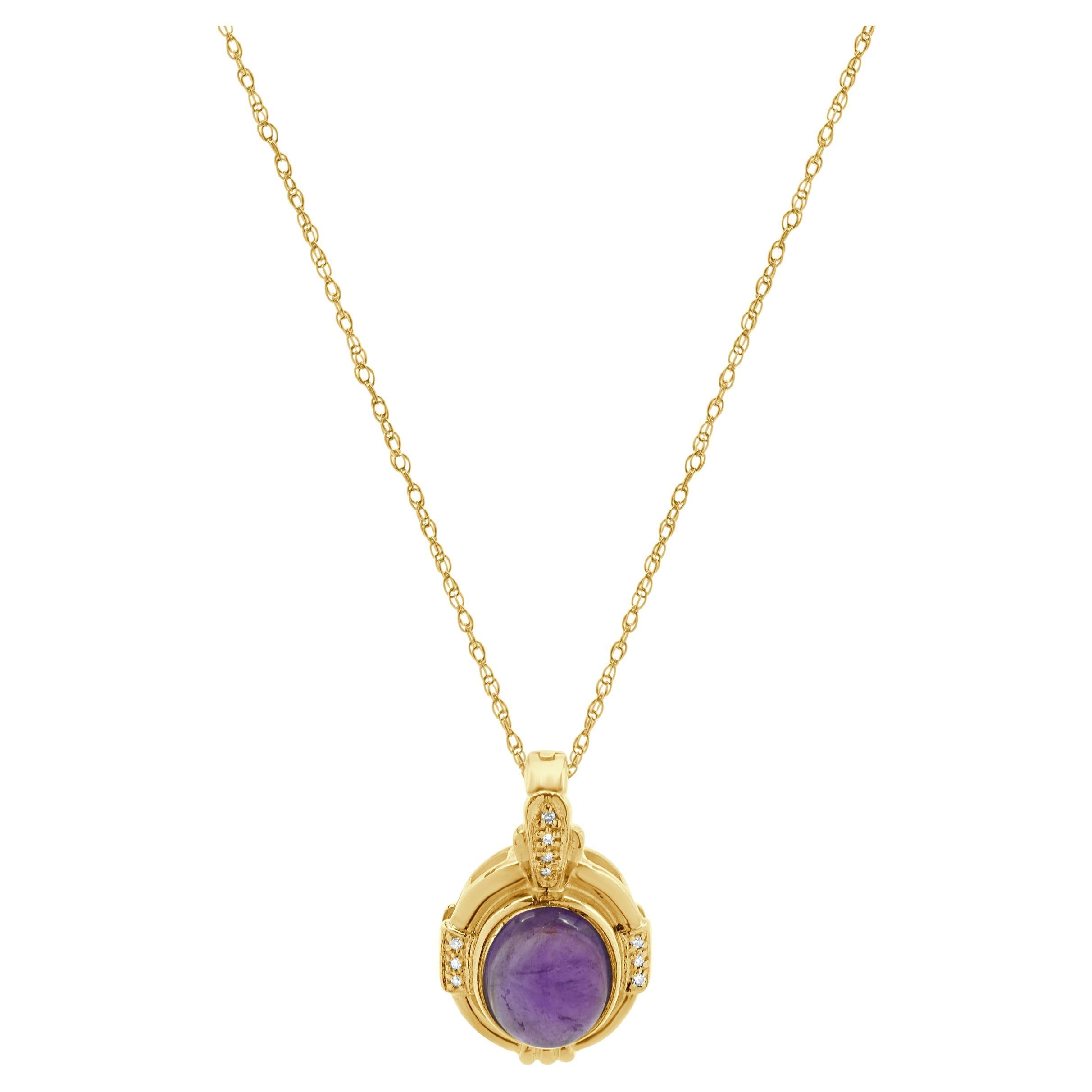 14 Karat Gelbgold Amethyst und Diamant Halskette