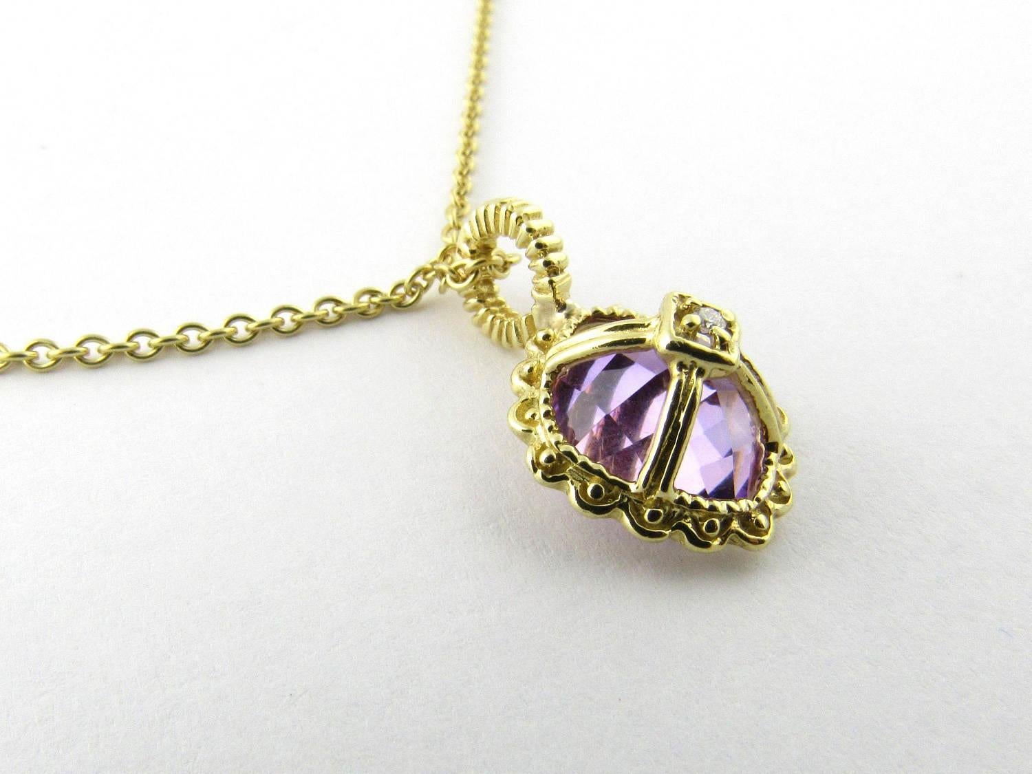 Vintage 14K Yellow Gold Amethyst and Diamond Pendant Necklace   

This fabulous genuine amethyst and diamond necklace is the perfect gift for that February birthday. 
  
The chain measures approx 17 1/2 inches.   1 round brilliant diamond approx .01