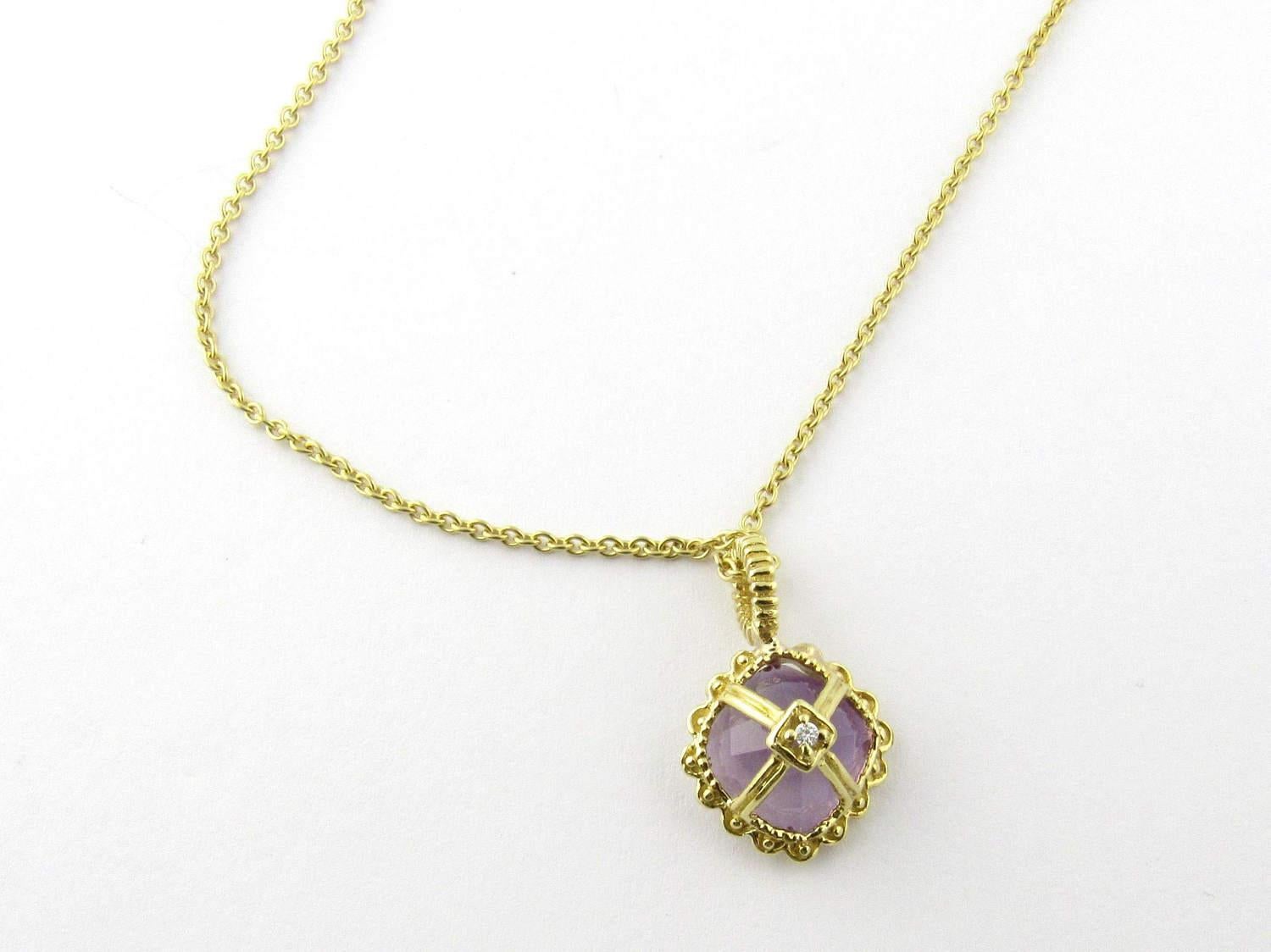 14 Karat Yellow Gold Amethyst and Diamond Pendant Necklace In Good Condition In Washington Depot, CT
