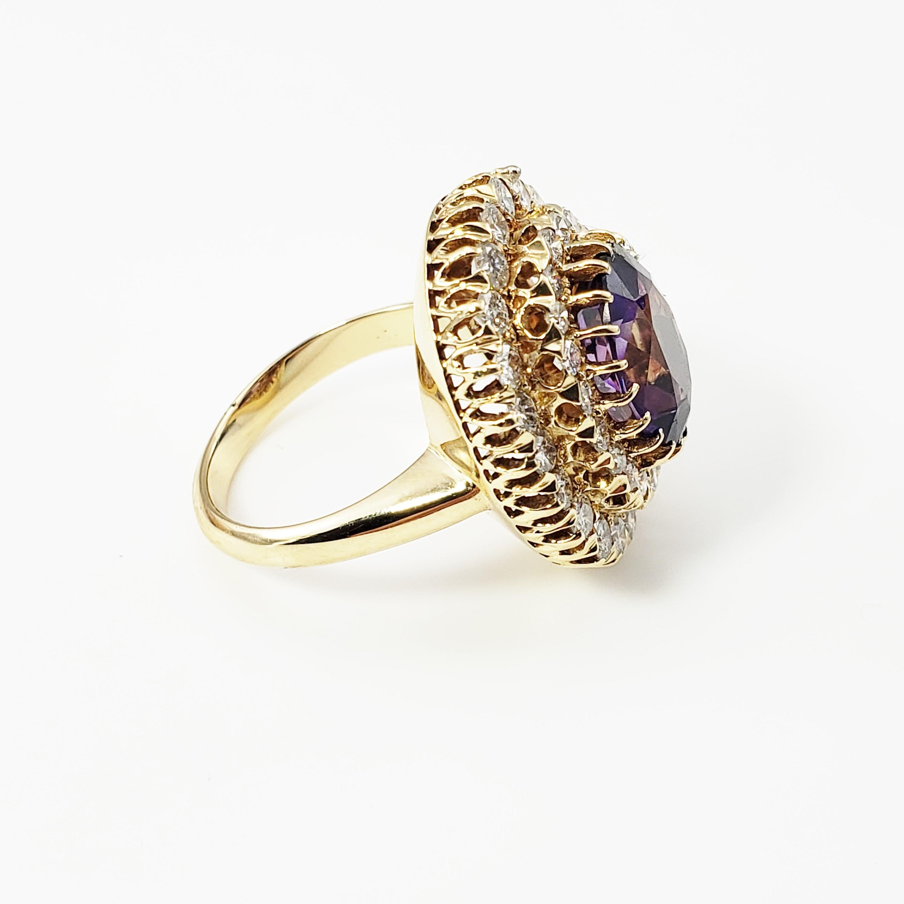 Ring aus 14 Karat Gelbgold mit Amethyst und Diamant  (Brillantschliff) im Angebot
