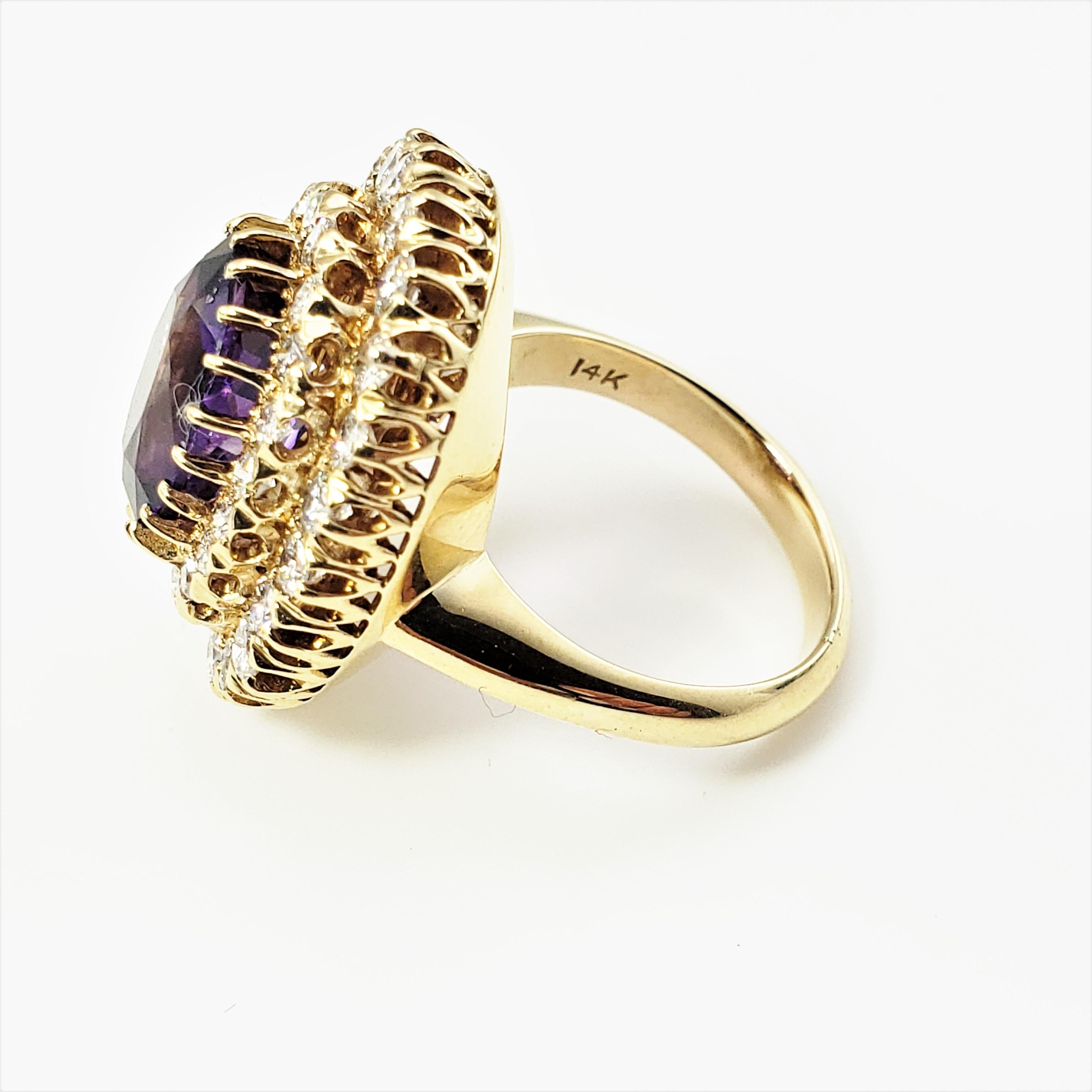 14 Karat Yellow Gold Amethyst and Diamond Ring  In Good Condition For Sale In Washington Depot, CT