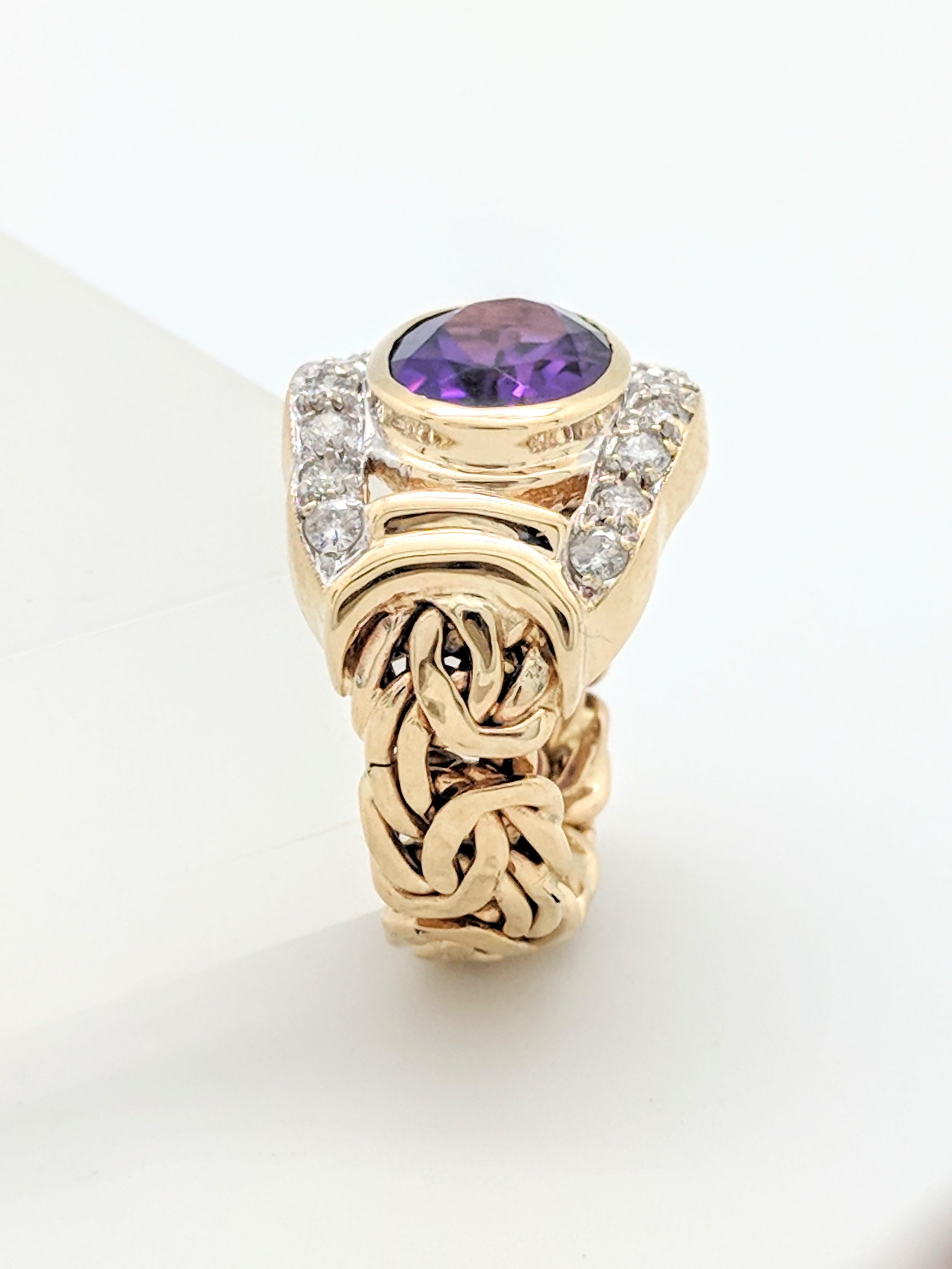 14 Karat Yellow Gold Amethyst and Diamond Ring 1