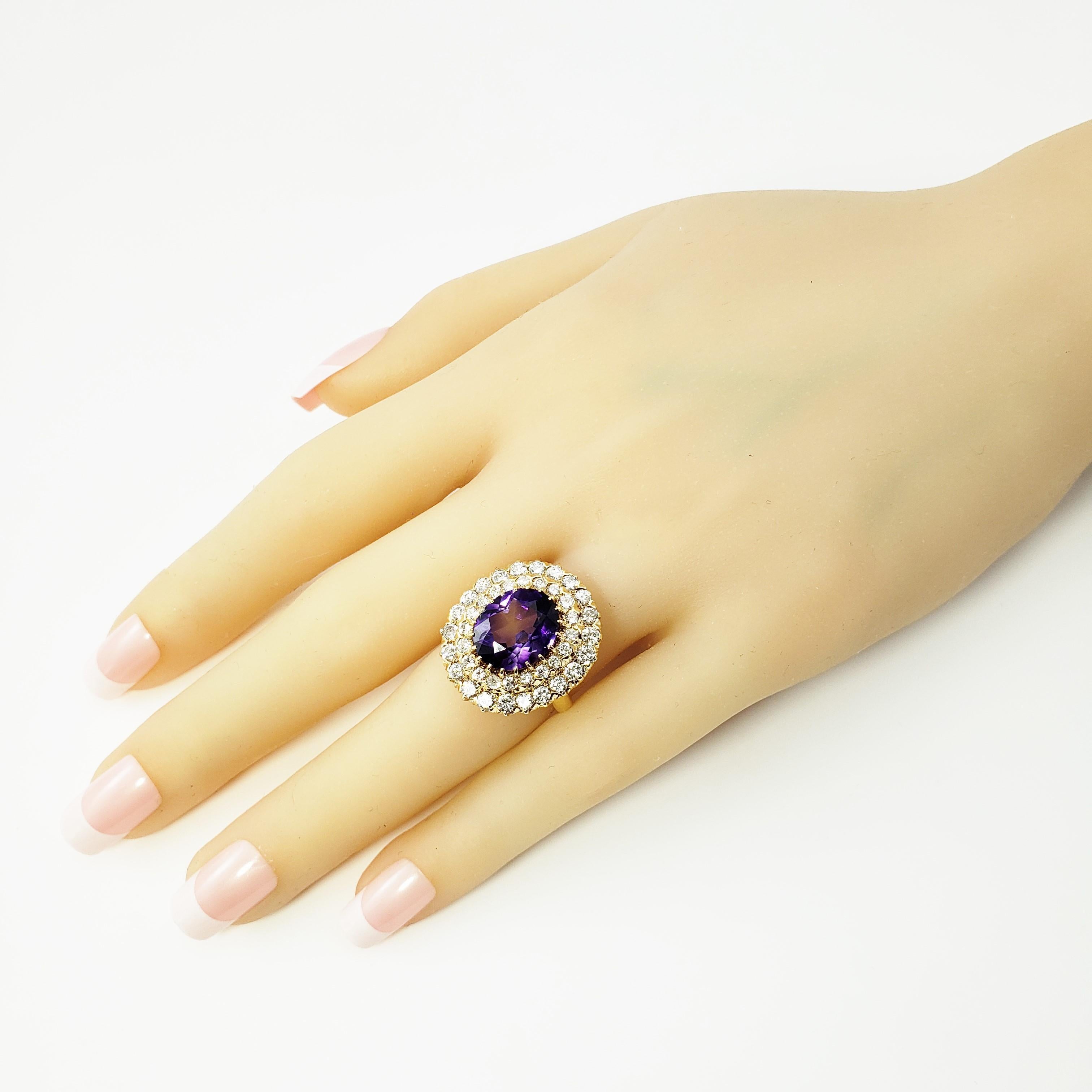 14 Karat Yellow Gold Amethyst and Diamond Ring  For Sale 2