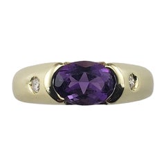 14 Karat Yellow Gold Amethyst and Diamond Ring Size 6 #15692