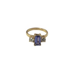 14 Karat Yellow Gold Amethyst and Diamond Ring