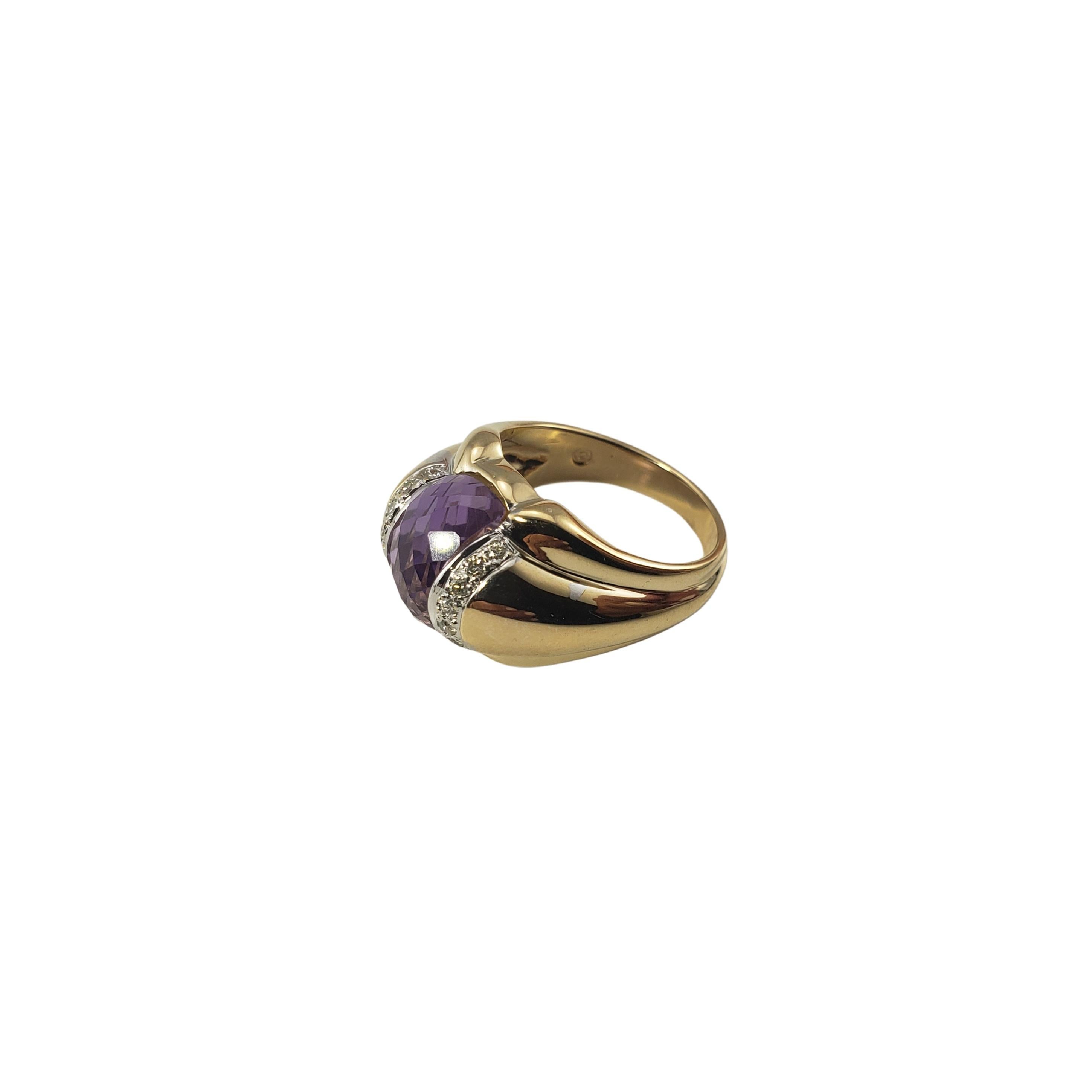 Brilliant Cut 14 Karat Yellow Gold Amethyst and Diamond Ring For Sale