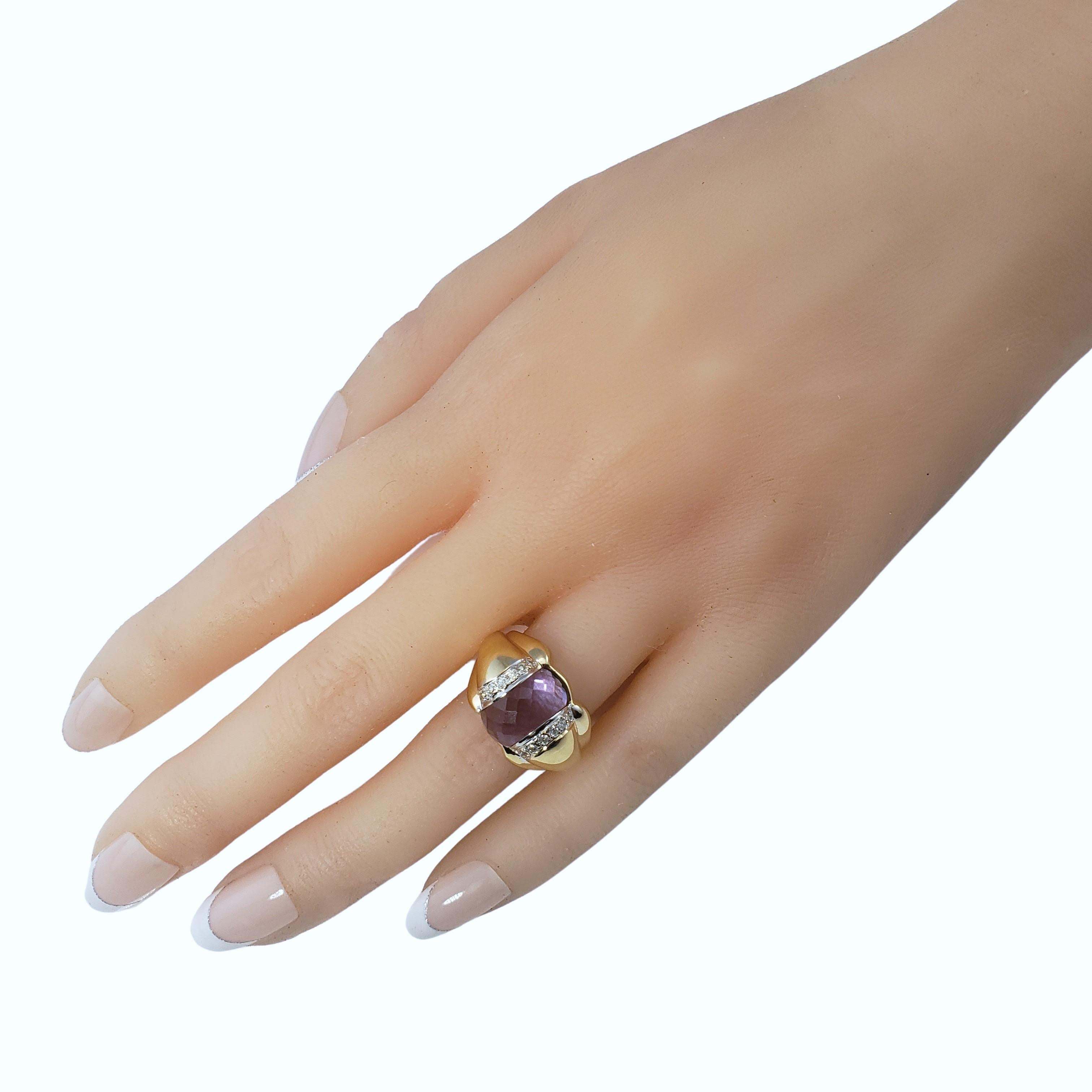 14 Karat Yellow Gold Amethyst and Diamond Ring For Sale 2