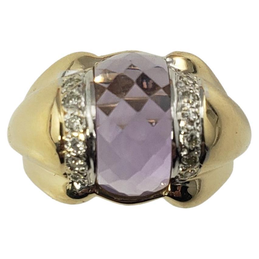 14 Karat Yellow Gold Amethyst and Diamond Ring For Sale