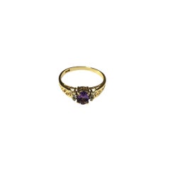 14 Karat Yellow Gold Amethyst and Diamond Ring Size 6.5  #16738