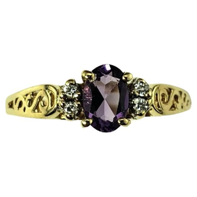 14 Karat Yellow Gold Amethyst and Diamond Ring Size 6.5  #16738 For Sale