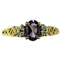 14 Karat Yellow Gold Amethyst and Diamond Ring Size 6.5  #16738