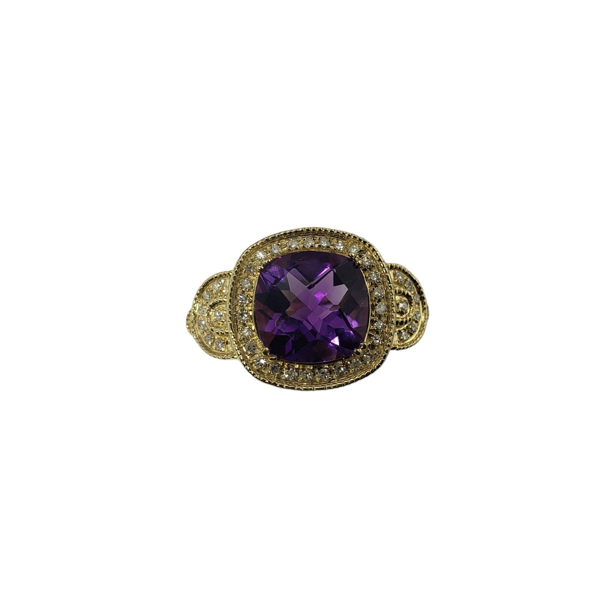 Women's 14 Karat Yellow Gold Amethyst and Diamond Ring Size 7.75 For Sale