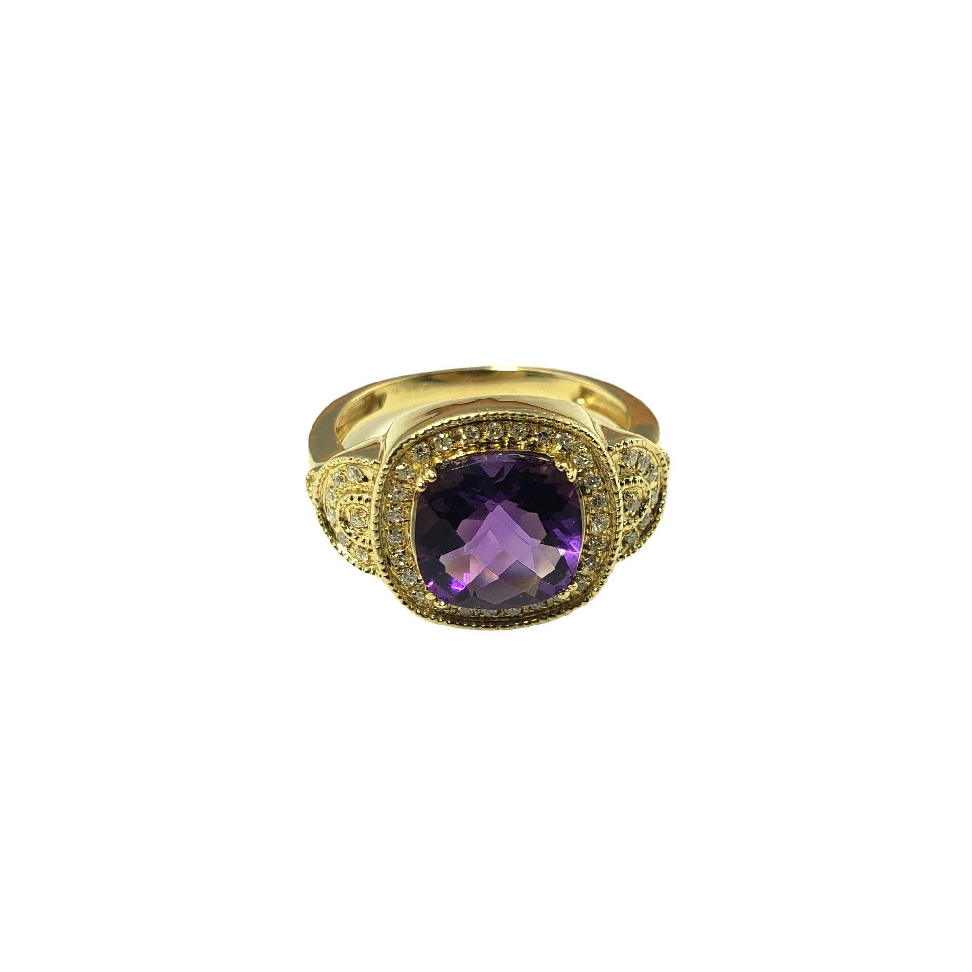 14 Karat Yellow Gold Amethyst and Diamond Ring Size 7.75 For Sale 1