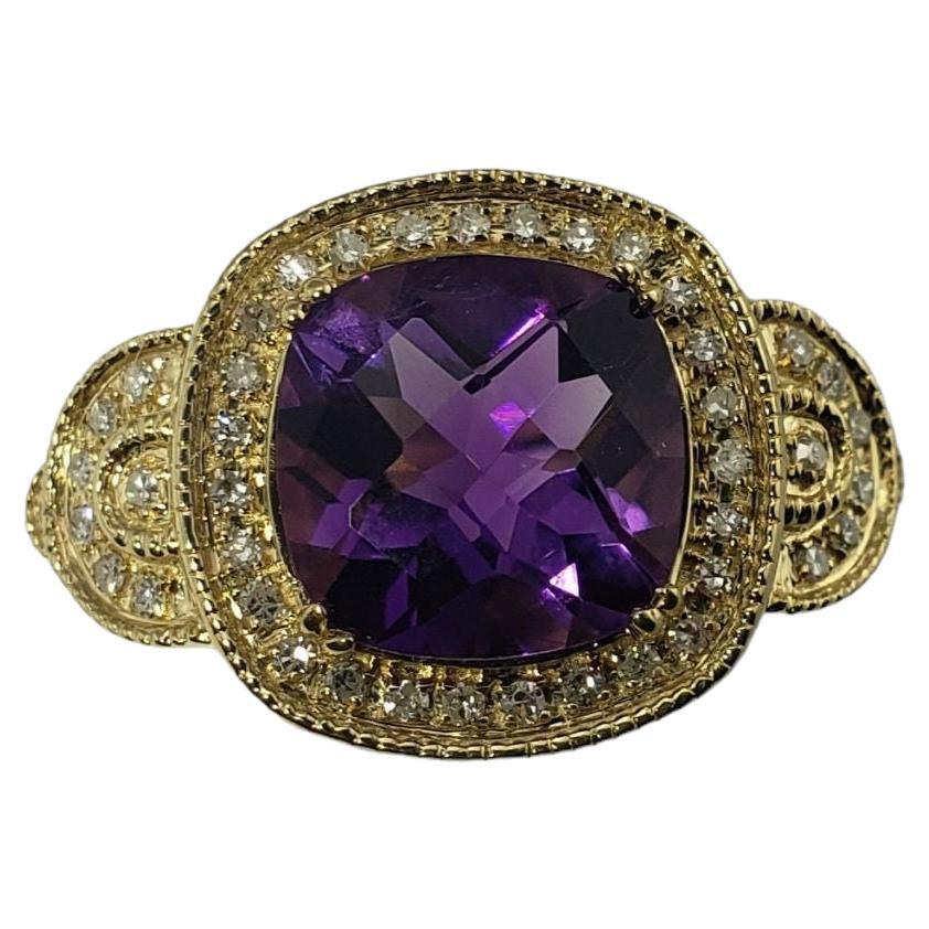 14 Karat Yellow Gold Amethyst and Diamond Ring Size 7.75 For Sale