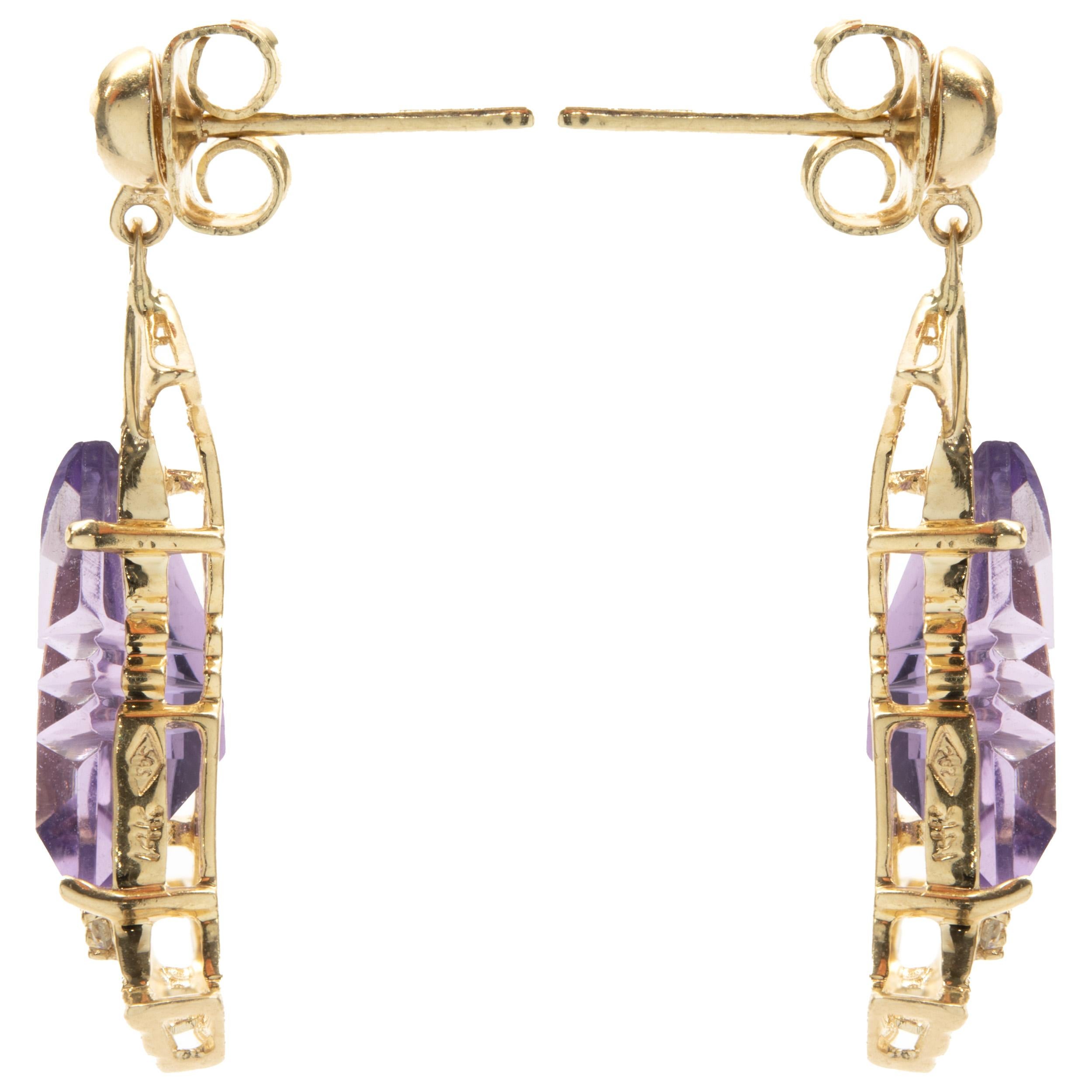 14 Karat Yellow Gold Amethyst and Diamond Sailboat Drop Earrings In Excellent Condition For Sale In Scottsdale, AZ