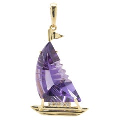 14 Karat Gelbgold Amethyst- und Diamant-Segelboot-Anhänger