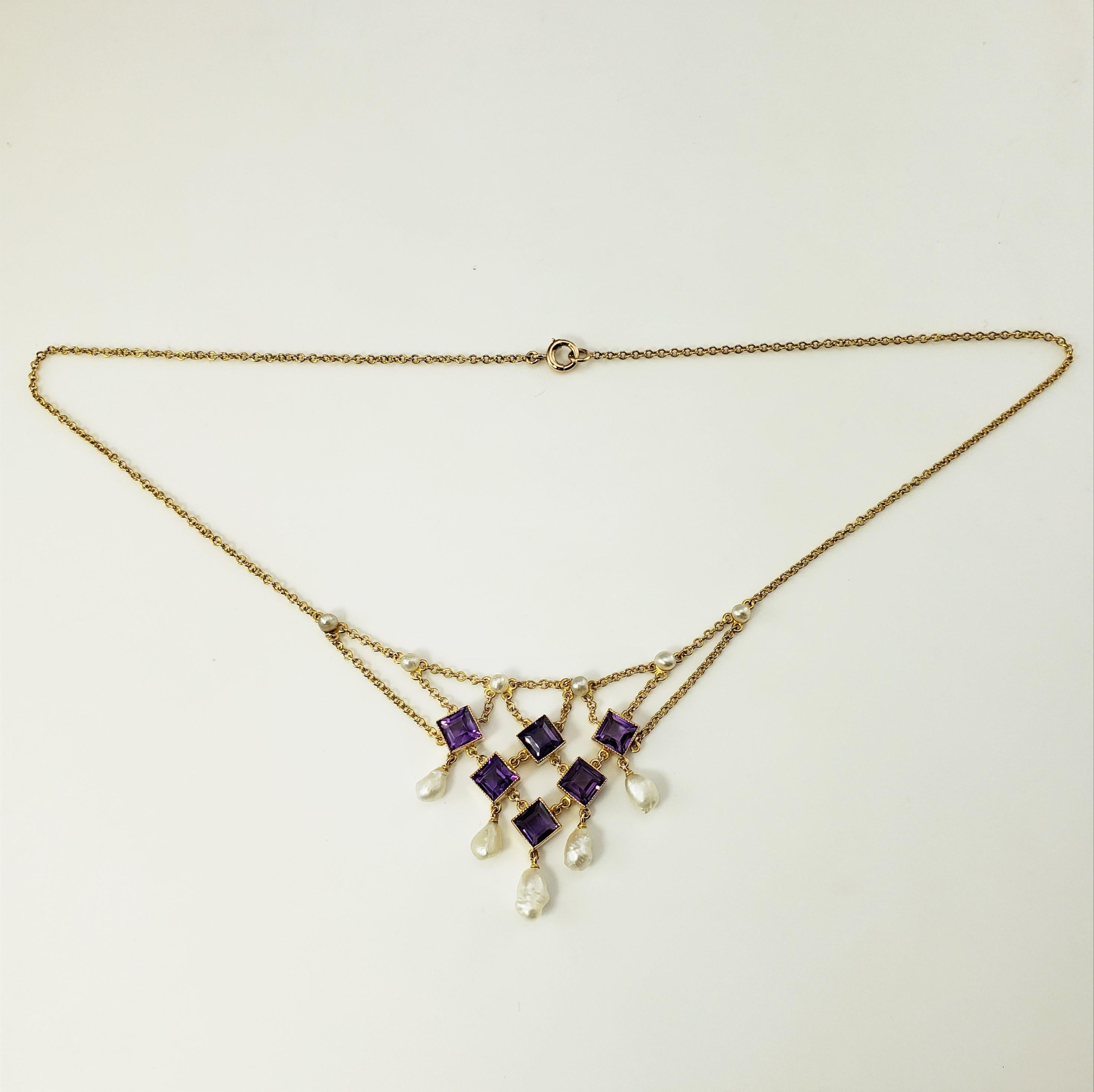 14 Karat Yellow Gold Amethyst and Pearl Bib Necklace In Good Condition In Washington Depot, CT
