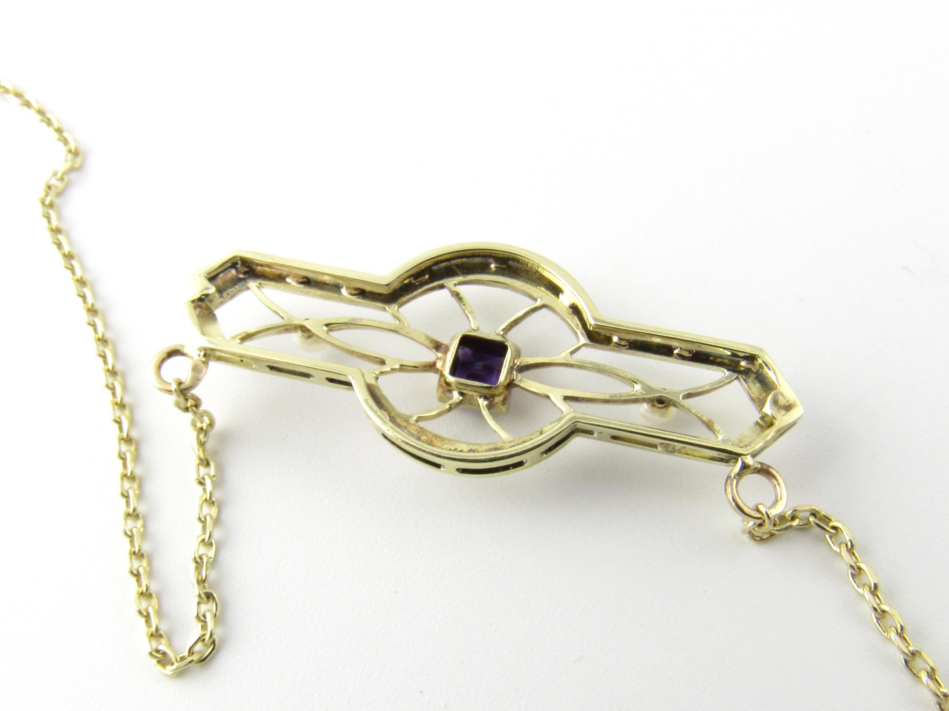 14 Karat Yellow Gold Amethyst and Pearl Pendant Necklace 1