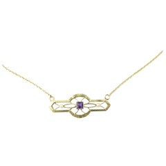 14 Karat Yellow Gold Amethyst and Pearl Pendant Necklace