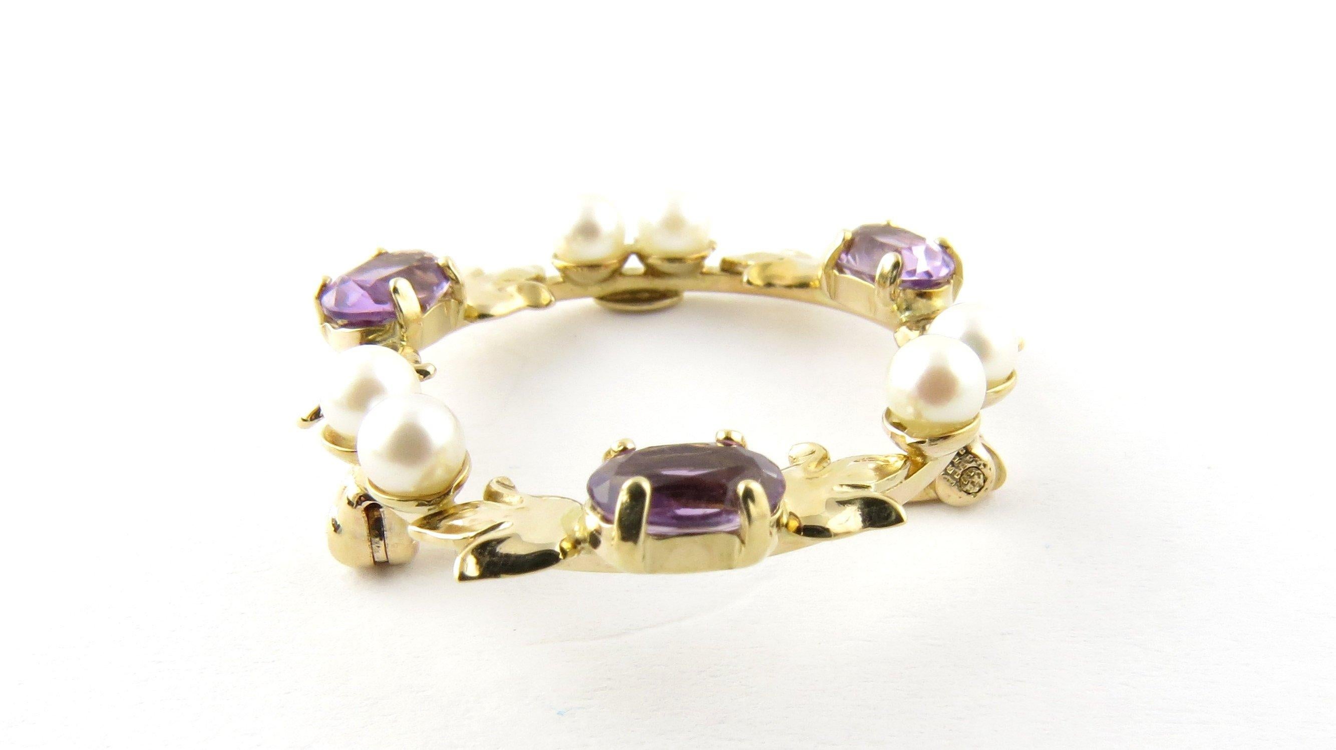 Women's 14 Karat Yellow Gold Amethyst and Pearl Pin or Brooch