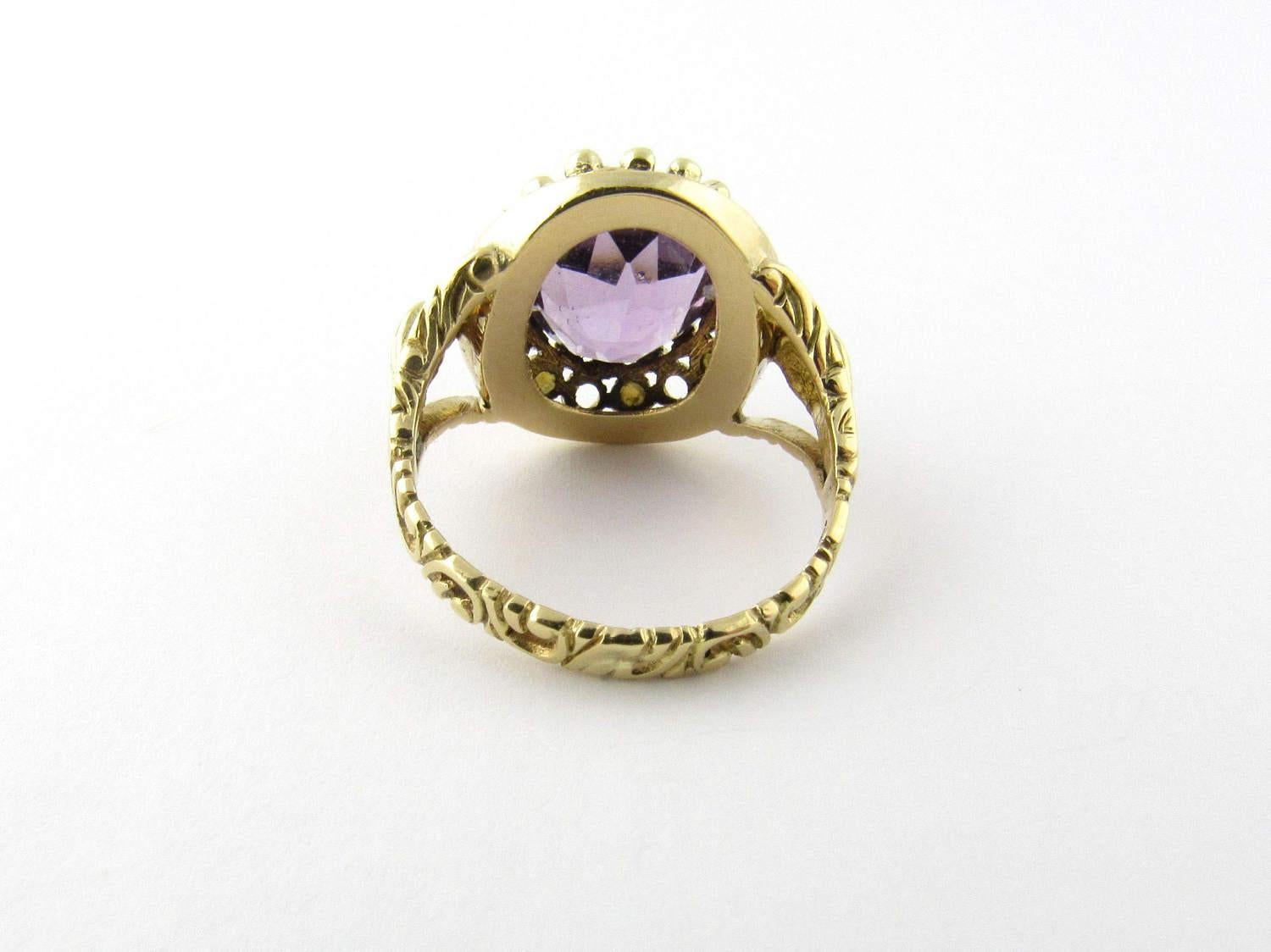 14 Karat Yellow Gold Amethyst and Pearl Ring In Good Condition In Washington Depot, CT