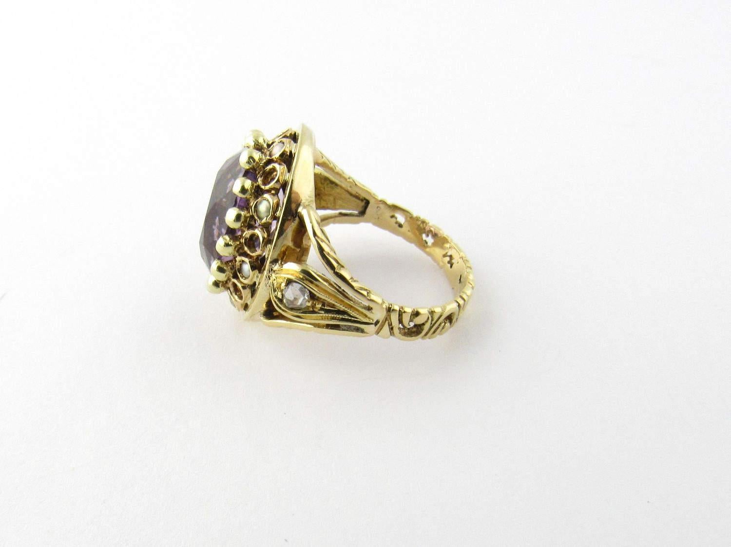 Women's 14 Karat Yellow Gold Amethyst and Pearl Ring