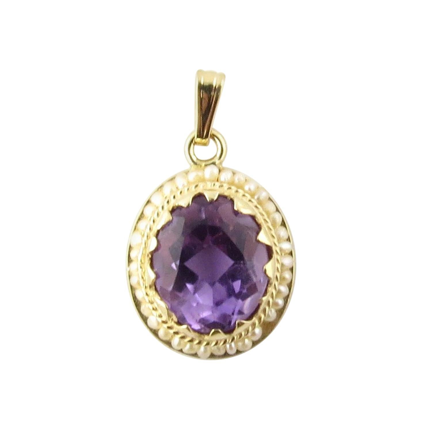 14 Karat Yellow Gold Amethyst and Seed Pearl Pendant