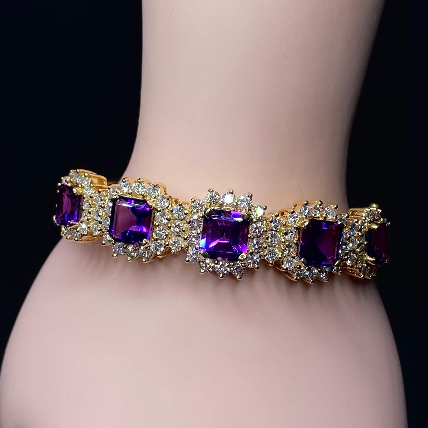 Bracelet jonc en or jaune 14 carats avec améthyste en vente 8