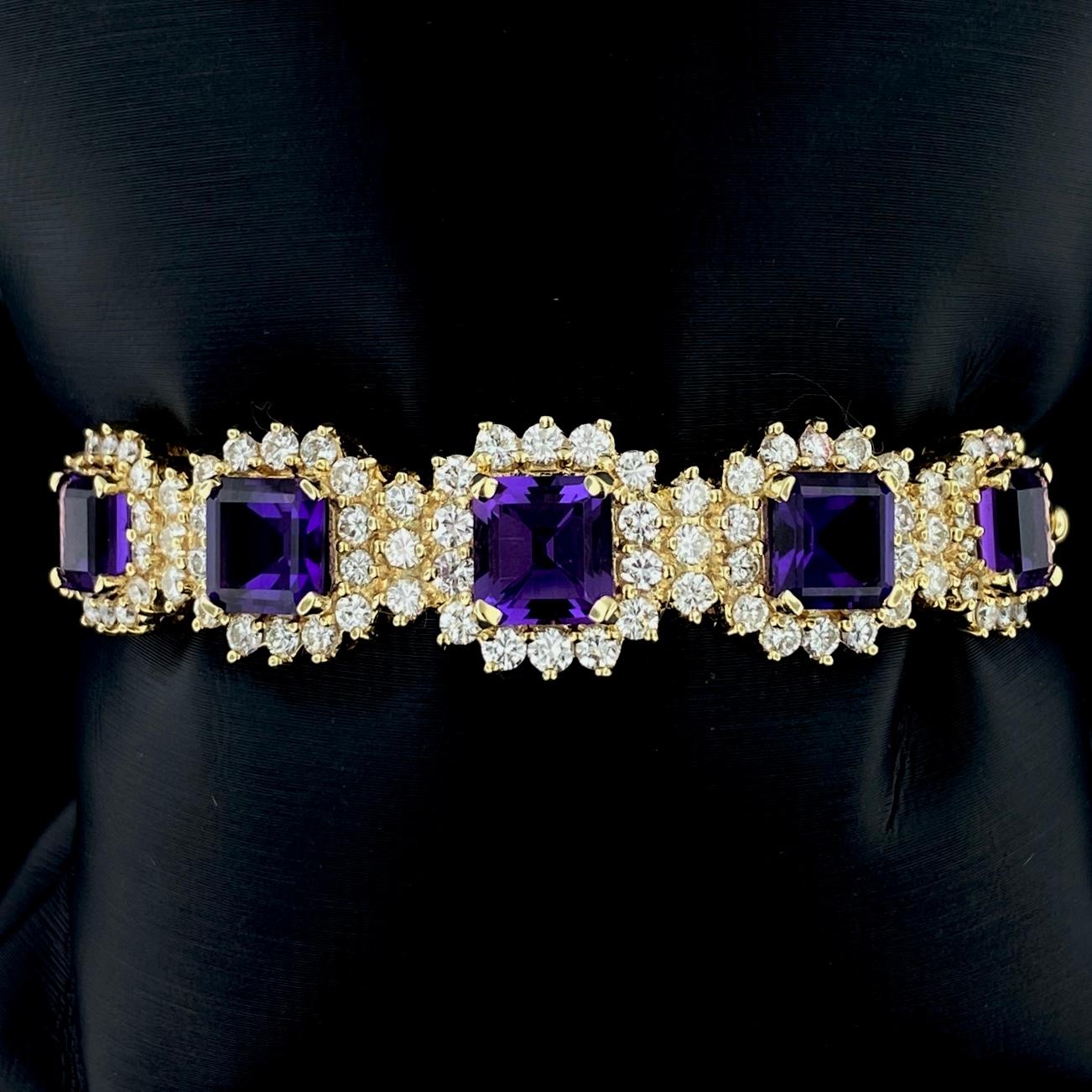 Bracelet jonc en or jaune 14 carats avec améthyste en vente 2