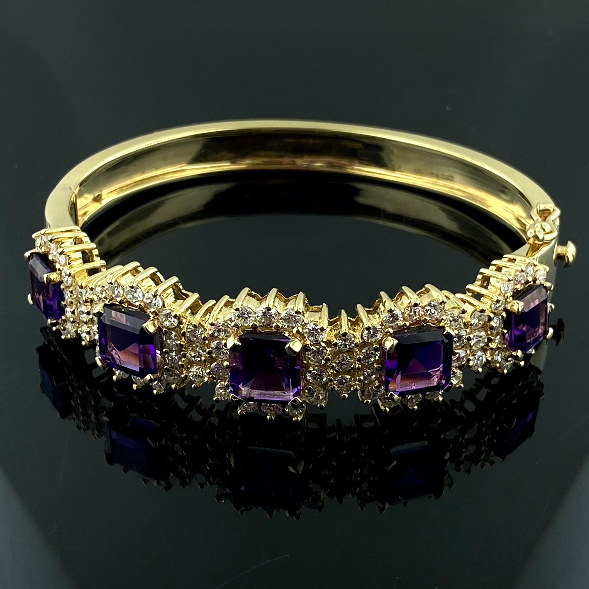 Bracelet jonc en or jaune 14 carats avec améthyste en vente 3