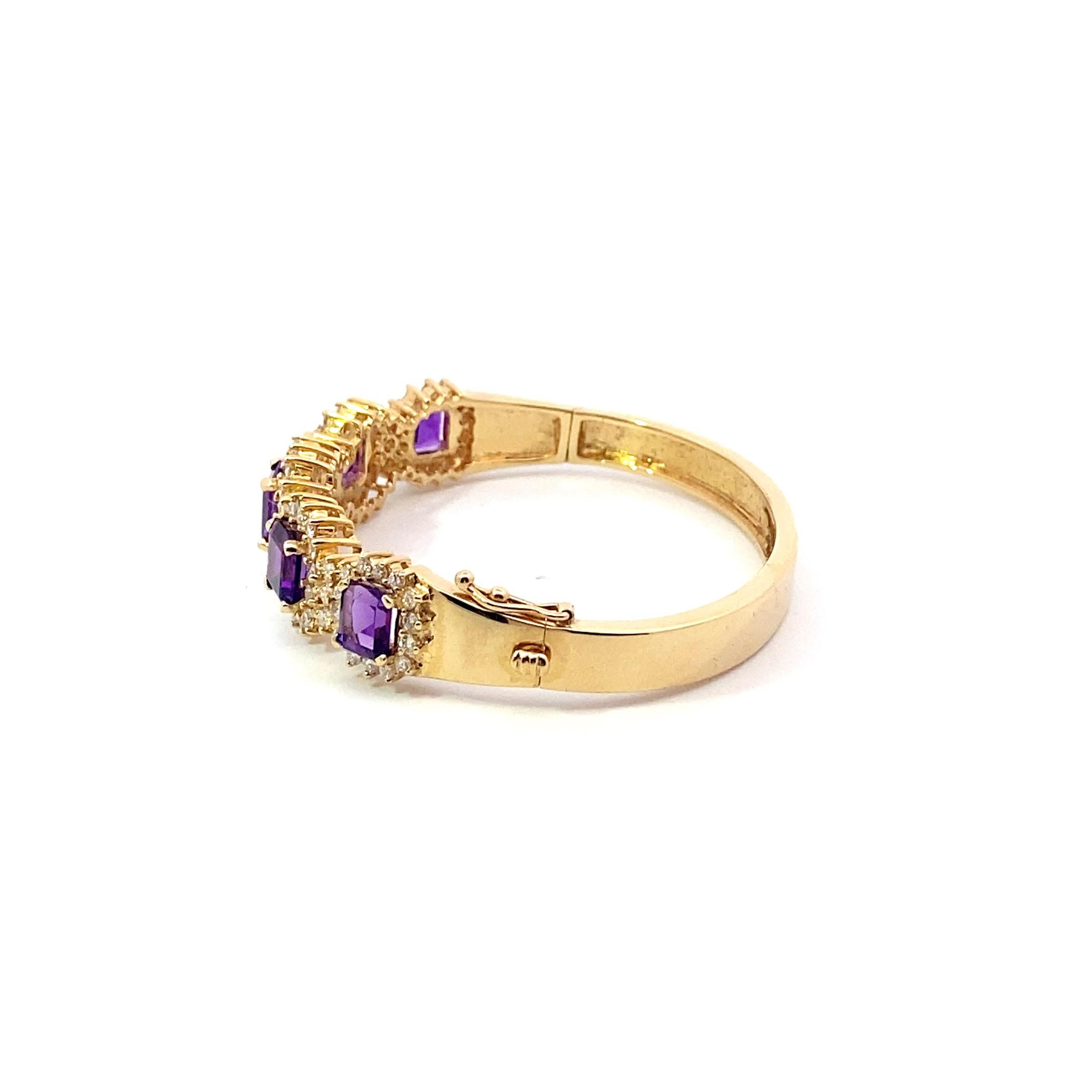 Bracelet jonc en or jaune 14 carats avec améthyste Unisexe en vente
