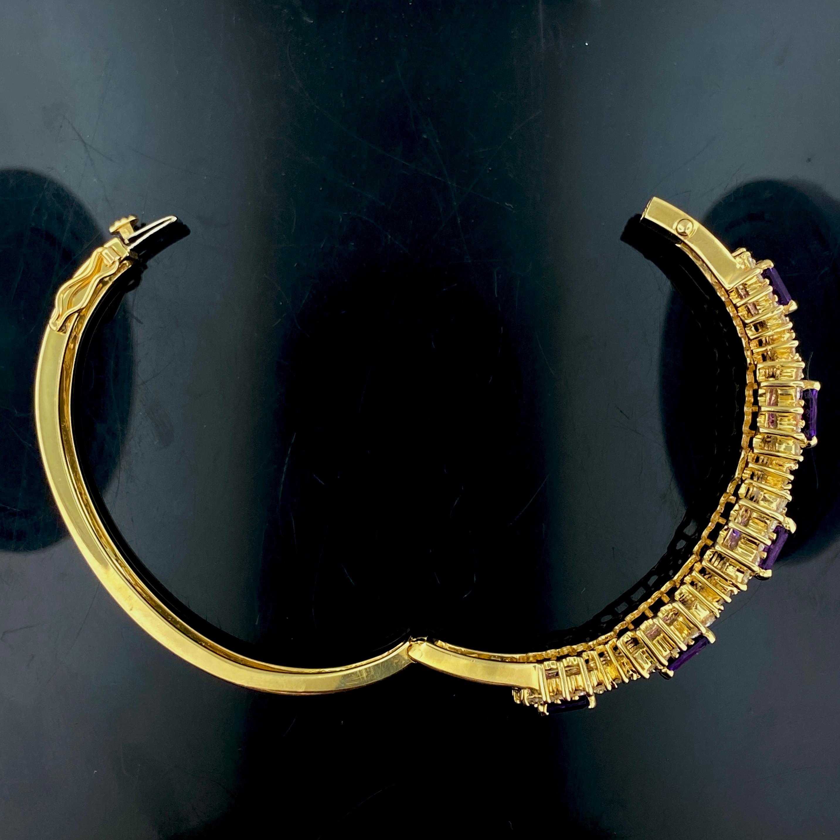 Bracelet jonc en or jaune 14 carats avec améthyste en vente 5
