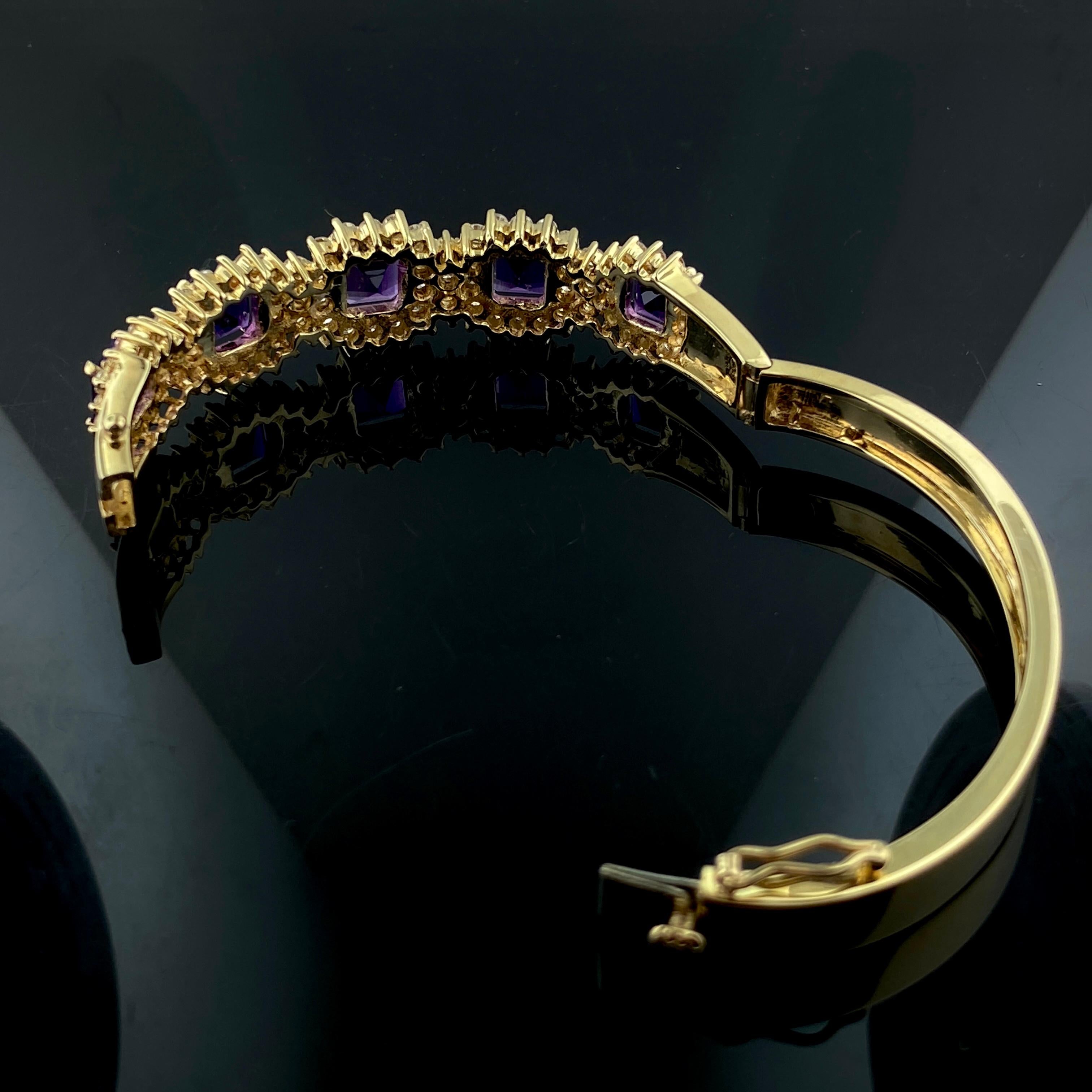 Bracelet jonc en or jaune 14 carats avec améthyste en vente 6