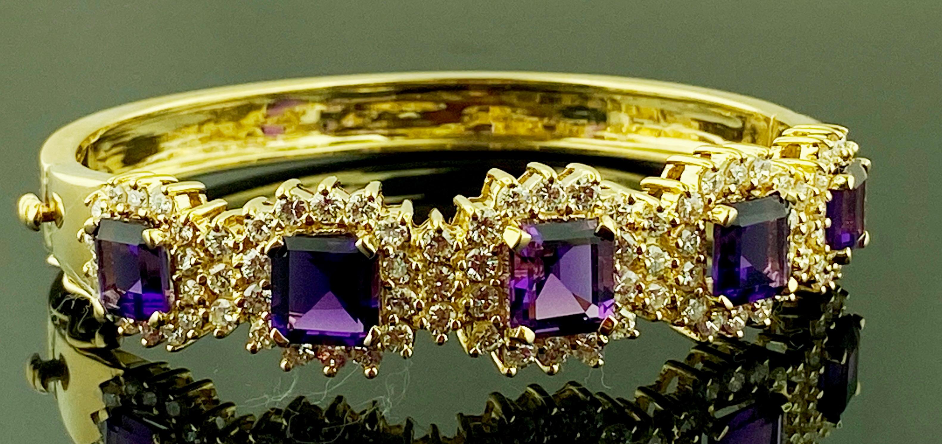 Bracelet jonc en or jaune 14 carats avec améthyste en vente 7