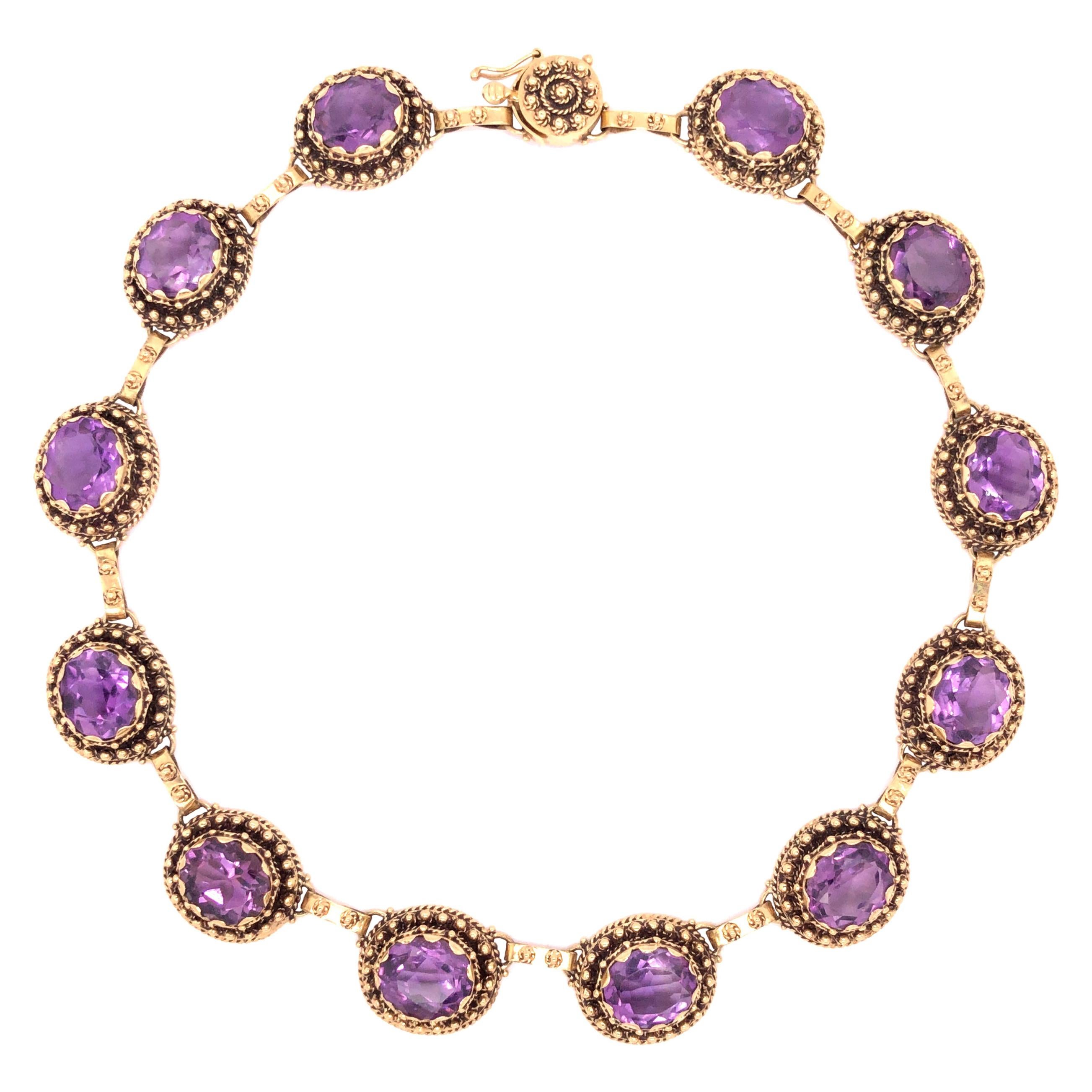 14 Karat Yellow Gold Amethyst Choker Necklace For Sale