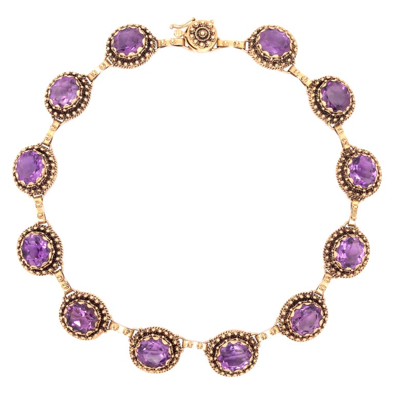 14 Karat Yellow Gold Amethyst Choker Necklace For Sale at 1stDibs