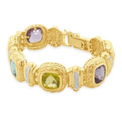 Pulsera de oro amarillo de 14 quilates con amatista, citrino, topacio azul y cuarzo limón Wi