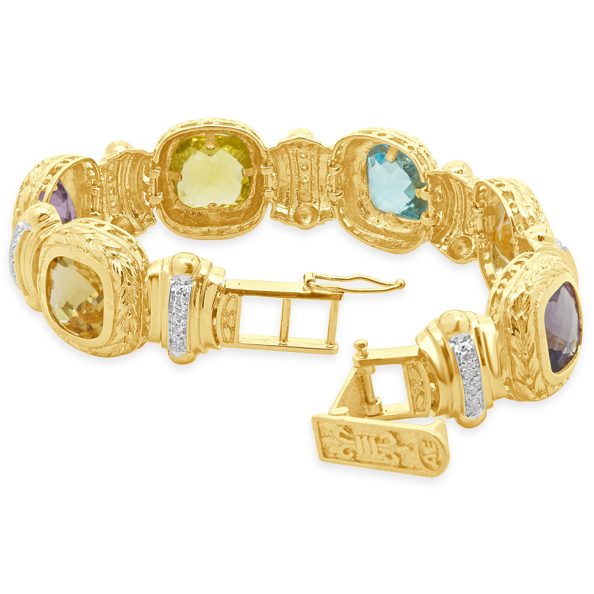 Pulsera de oro amarillo de 14 quilates con amatista, citrino, topacio azul y cuarzo limón Wi en Excelente estado para la venta en Scottsdale, AZ