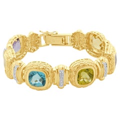 14 Karat Yellow Gold Amethyst, Citrine, Blue Topaz, and Lemon Quartz Bracelet Wi