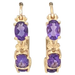 14 Karat Yellow Gold Amethyst Hoop Earrings 4.5 Grams