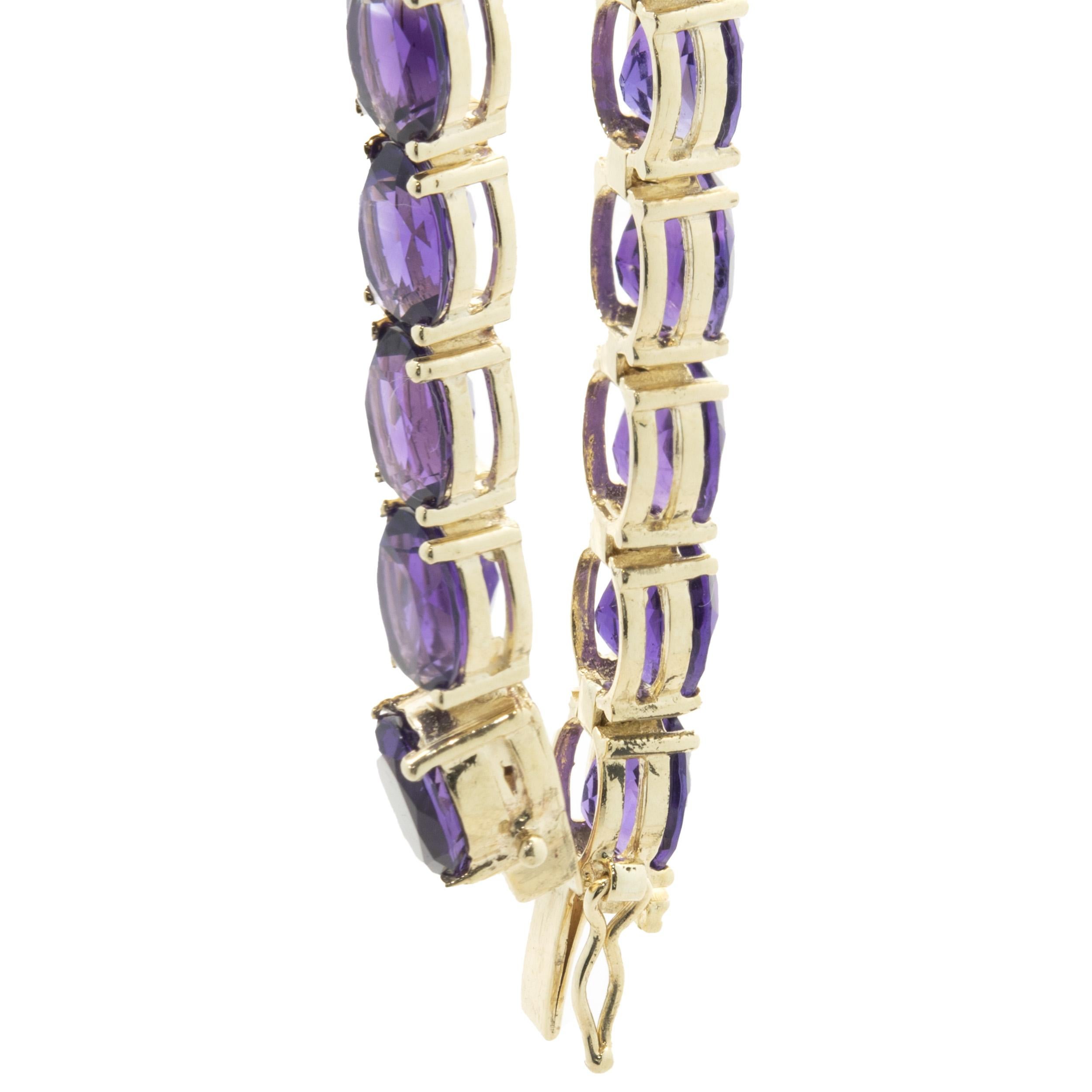 Oval Cut 14 Karat Yellow Gold Amethyst Inline Bracelet For Sale